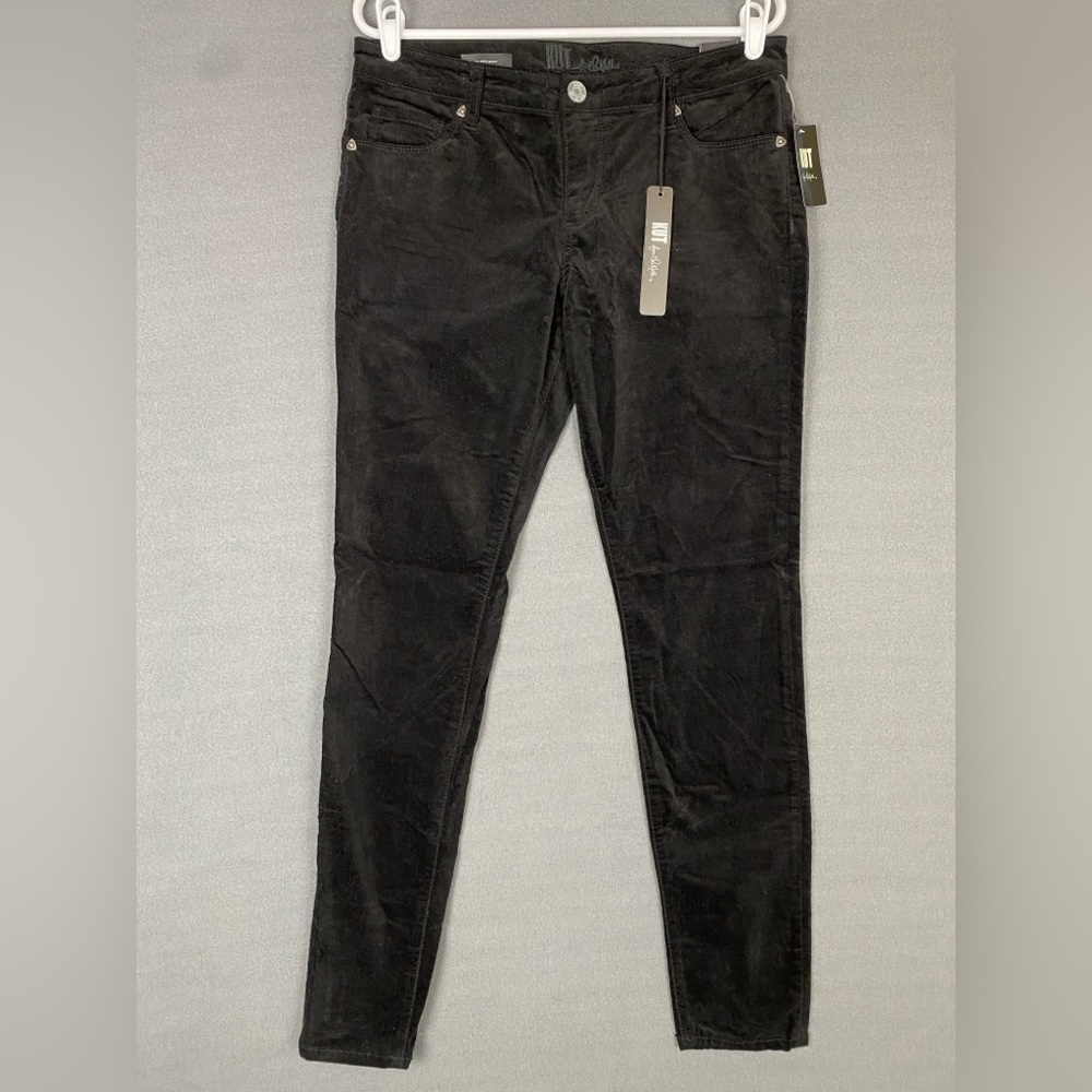 NEW Kut from the Kloth Women's‎ 10 VIV Toothpick Skinny Black Velvet Mid Rise
